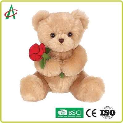 9.45 Inches Plush Teddy Bear holding rose with soft tan fur CE certificate