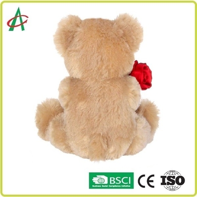 9.45 Inches Plush Teddy Bear holding rose with soft tan fur CE certificate