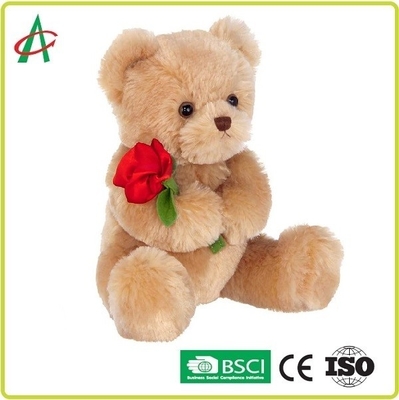 9.45 Inches Plush Teddy Bear holding rose with soft tan fur CE certificate