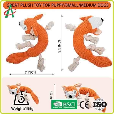 Waterproof 9.5 Inch Pet Plush Toy 4 Rope Knots With Squeaky