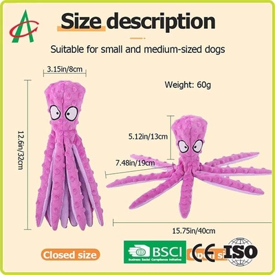 Custom Octopus Durable Indestructible Plush Dog Toys With Squeakers